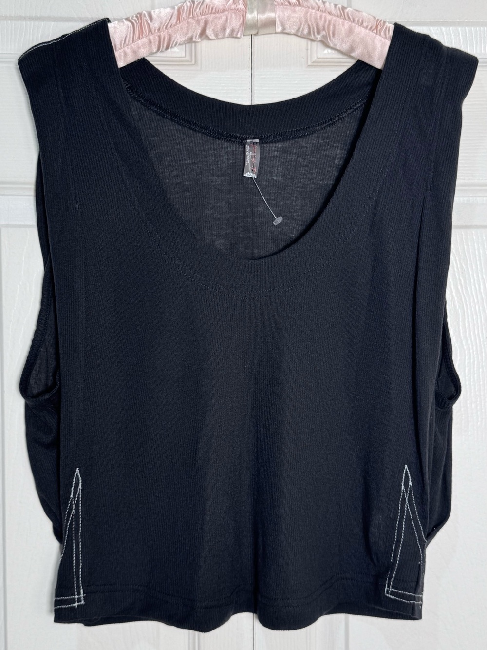 Free People Movement Black Oversized Semi-Sheer Ribbed Sleeveless Top Small NWOT